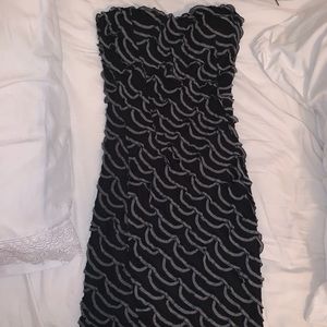 Black ruffle strapless bodycon dress